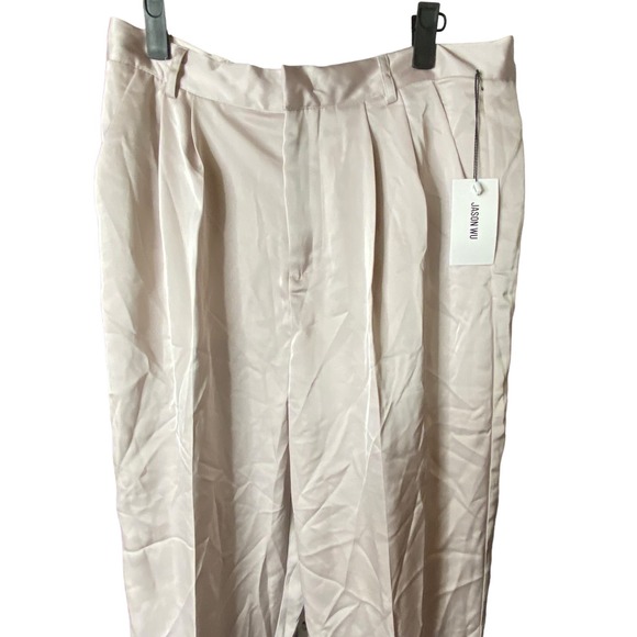 NWT Jason Wu Satin Trousers XL Cream High Waist Pleated Front Chic Designer Work - Picture 3 of 9